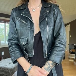 5 HEADS Black Leather Cropped Jacket